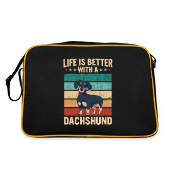 Dackel Hund - Retro Tasche - Schwarz/Gold - Hinten