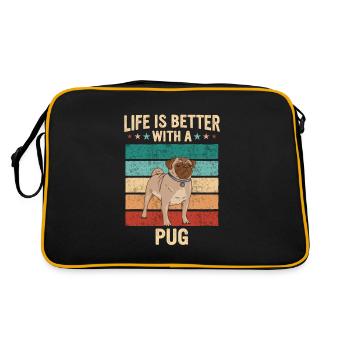 Mops Möpse Hund - Retro Tasche - Schwarz/Gold - Hinten