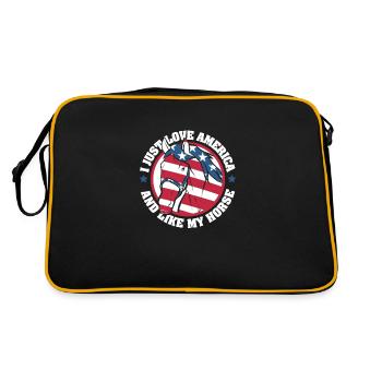 Pferd Pferde Reiten Pferdereiten Sprungreiten - Retro Tasche - Schwarz/Gold - Hinten