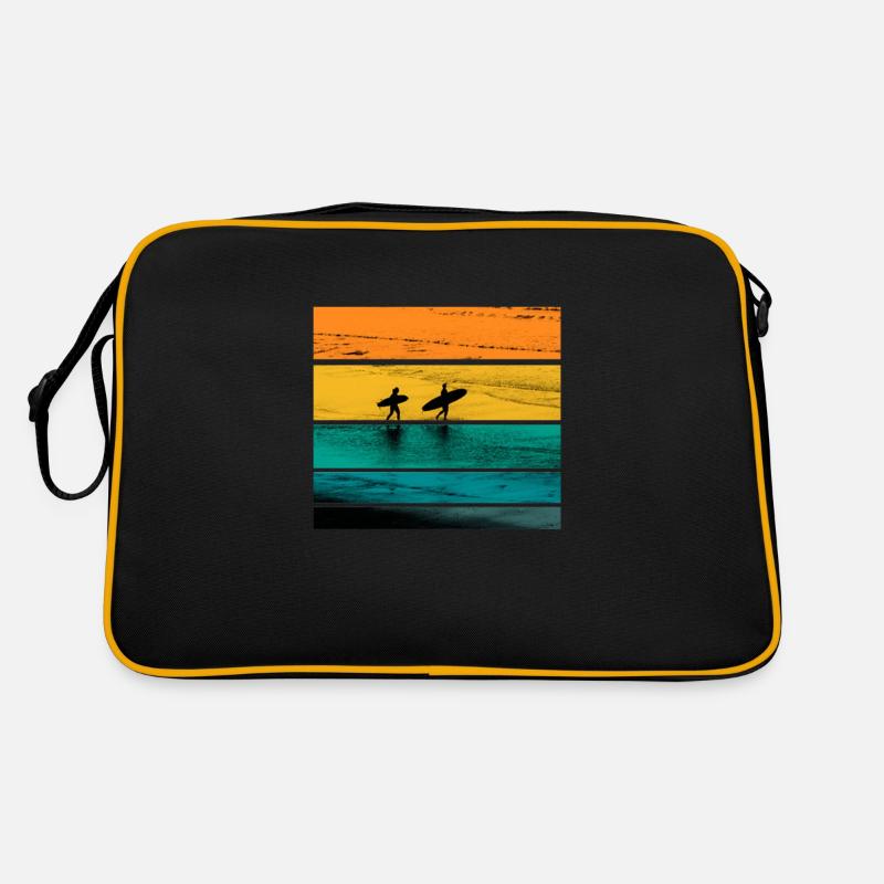 Surf Surfer Surfboard Surfer Beach - Sac Retro - noir/or