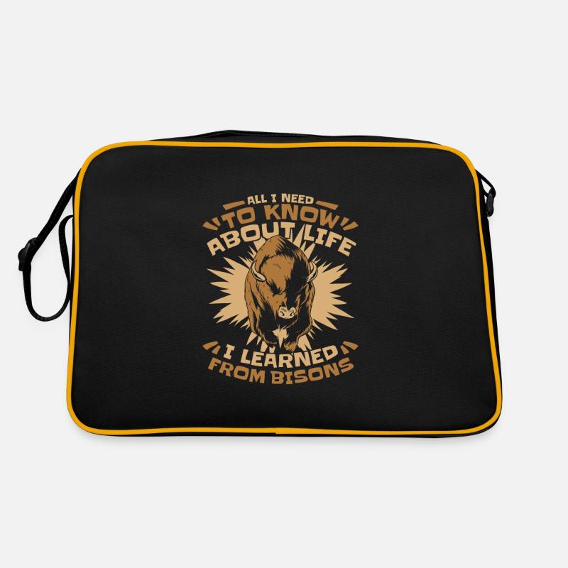Bison Büffel Bulle Buffalo Bisons - Retro Tasche - Schwarz/Gold
