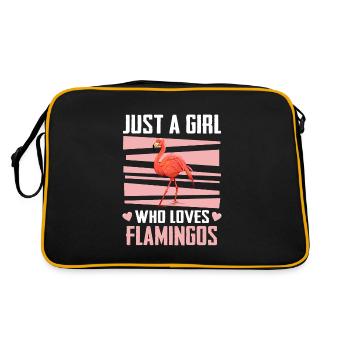 Flamingo Tier Rosa - Retro Tasche - Schwarz/Gold - Hinten