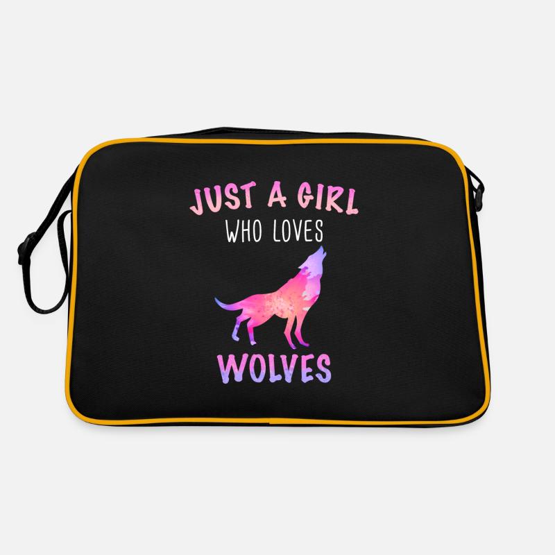 Wolf Wölfe Tier Jaulen - Retro Tasche - Schwarz/Gold