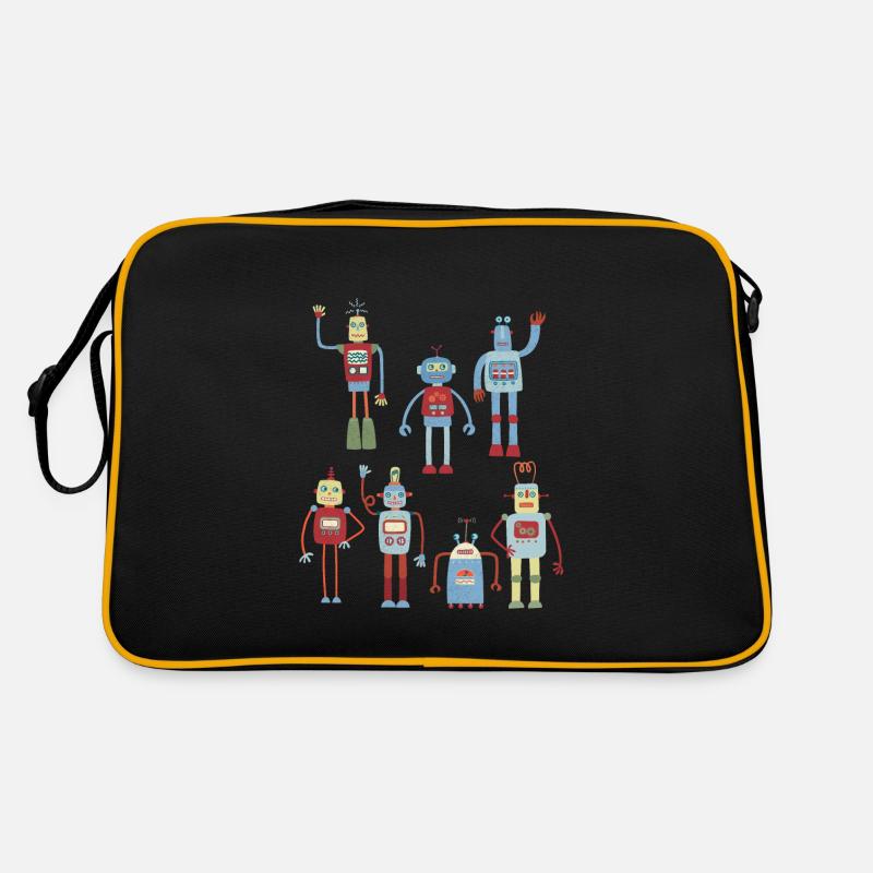 Roboter - Retro Tasche - Schwarz/Gold
