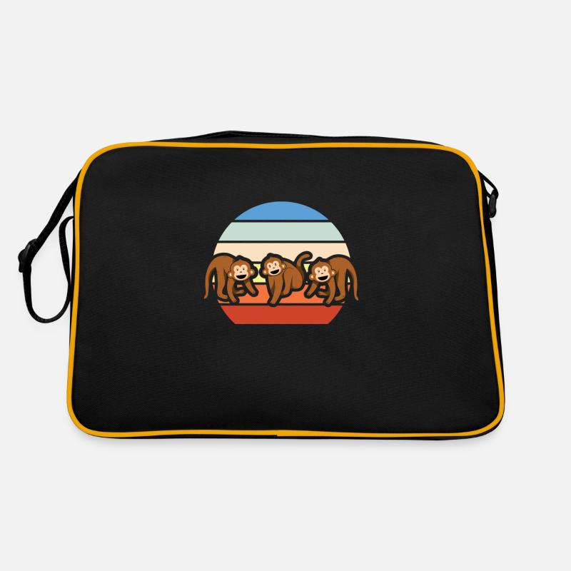 Drei Affen - Retro Tasche - Schwarz/Gold