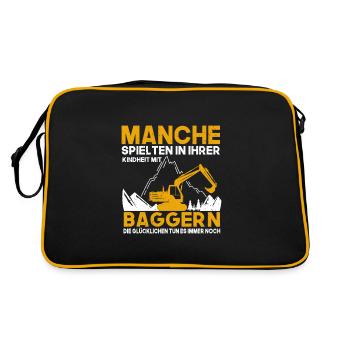 Bagger Kindheit Baggerfahrer - Retro Tasche - Schwarz/Gold - Hinten