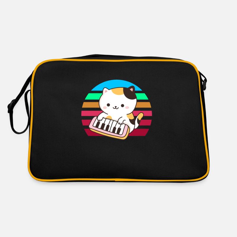 Piano keyboard cat sunset Retro Bag