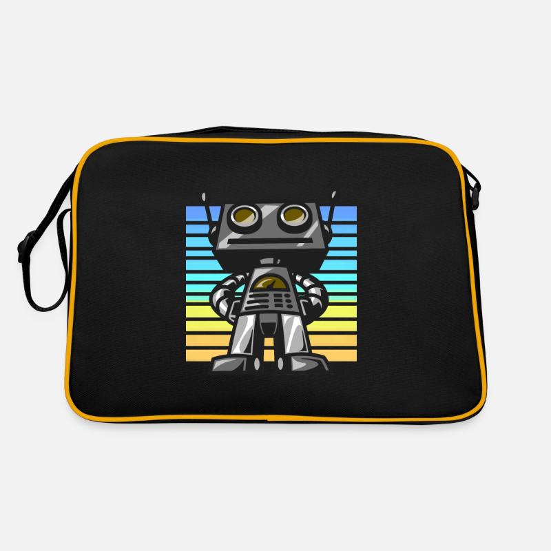 Roboter Retro Sonnenuntergang - Retro Tasche - Schwarz/Gold