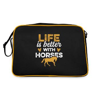 leben ist mit pferden besser - Retro Tasche - Schwarz/Gold - Hinten