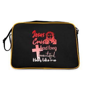 Lange Haare Christ Christliches Design - Retro Tasche - Schwarz/Gold - Hinten