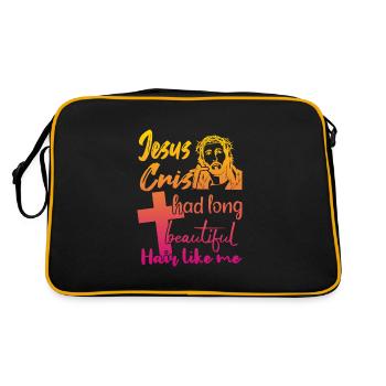 Lange Haare Christ Christliches Design - Retro Tasche - Schwarz/Gold - Hinten