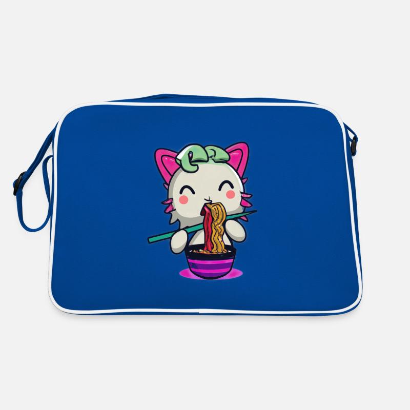 Axolotl Katze isst Ramen Nudeln Retro Tasche