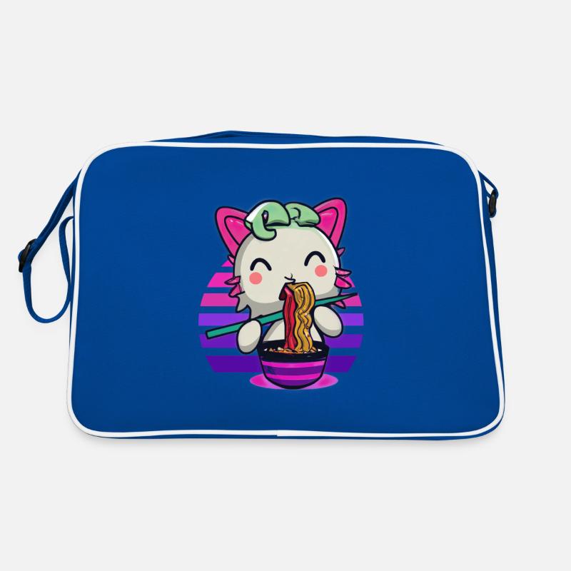Axolotl cat eats ramen noodles Retro Bag