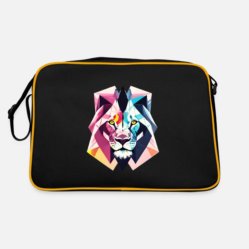 Polygon Löwe - Retro Tasche - Schwarz/Gold