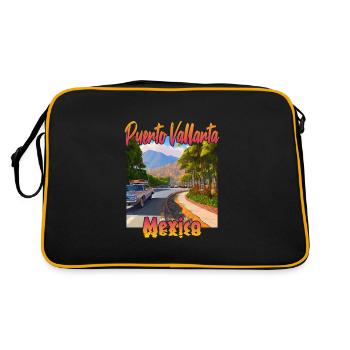 Puerto Vallarta im Sonnenuntergang - Retro Tasche - Schwarz/Gold - Hinten