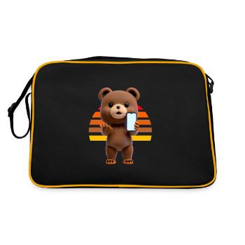 Bear with smartphone - Retro Bag - black/gold - Back