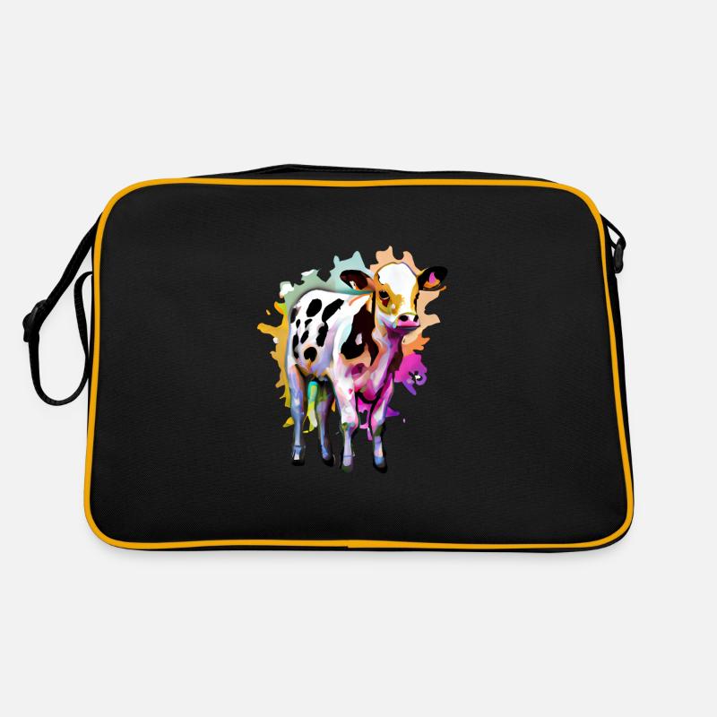 Niedliches Kalb mit Farbspritzern Retro Tasche