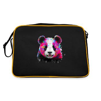 Farbexplosion Panda Bär - Retro Tasche - Schwarz/Gold - Hinten