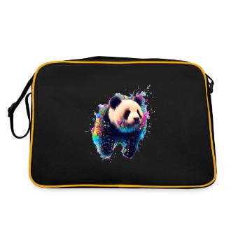 Farbexplosion Panda Bär - Retro Tasche - Schwarz/Gold - Hinten