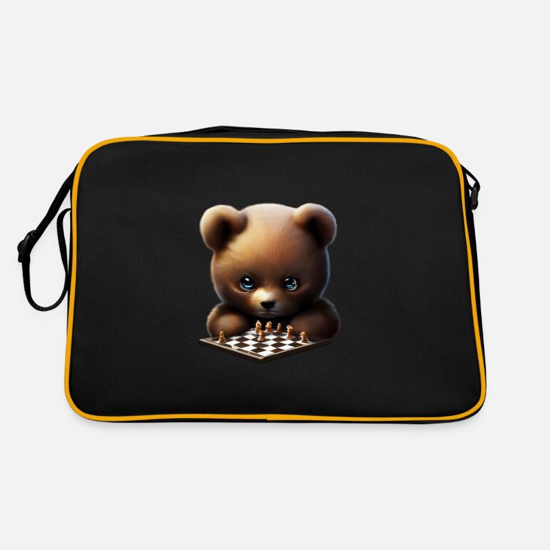Bear playing chess Retro Bag