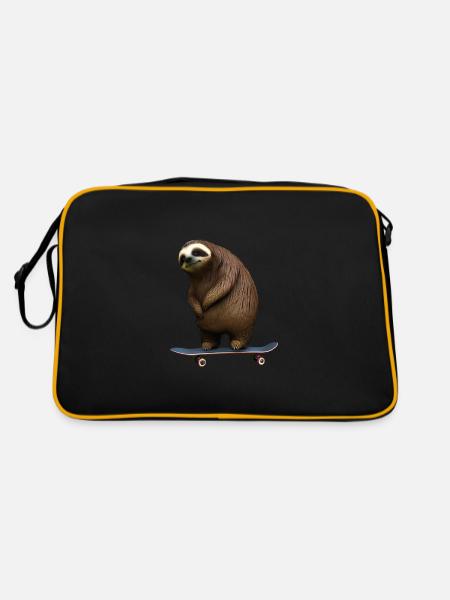 Skateboard Faultier - Retro Tasche - Schwarz/Gold - Hinten