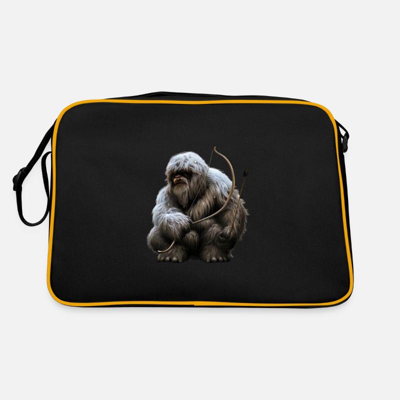 Yeti mit Pfeil und Bogen - Retro Tasche - Schwarz/Gold