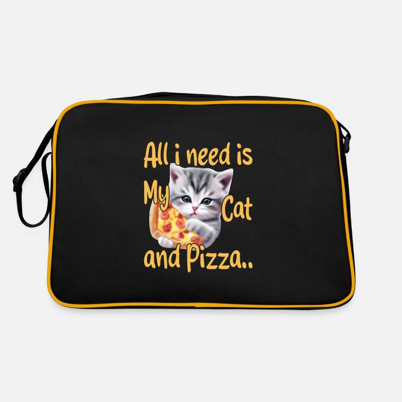 All I Need is My Cat and Pizza Retro Tasche