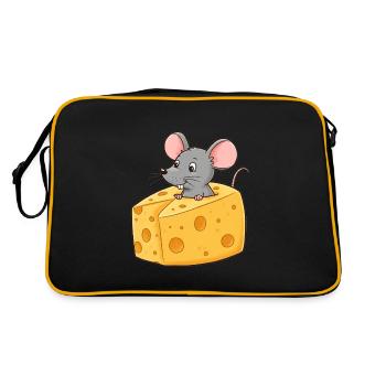 Souris de dessin animé animal avec du fromage - Sac Retro - noir/or - Dos