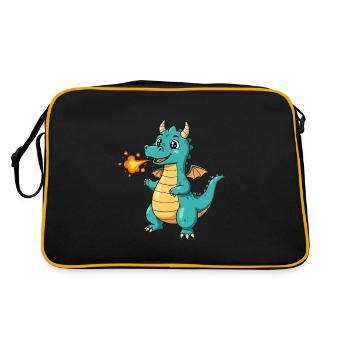 Dino Dessin Animé Dragon Avec Feu - Sac Retro - noir/or - Dos