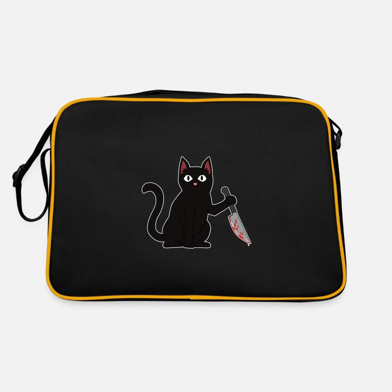 Black cat with knife killer murderer Retro Bag