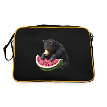 Bär mit Wassermelone - Retro Tasche - Schwarz/Gold - Hinten