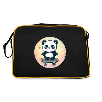 Panda skateboard au coucher du soleil - Sac Retro - noir/or - Dos