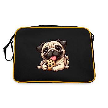 Cute Pug Biscuit Cartoon Dessert Dessert - Retro Bag - black/gold - Back