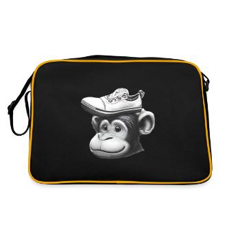 Affe mit Schuh-Hut - Retro Tasche - Schwarz/Gold - Hinten