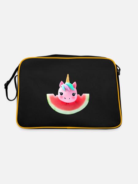 Wassermelonen Einhorn - Retro Tasche - Schwarz/Gold - Hinten