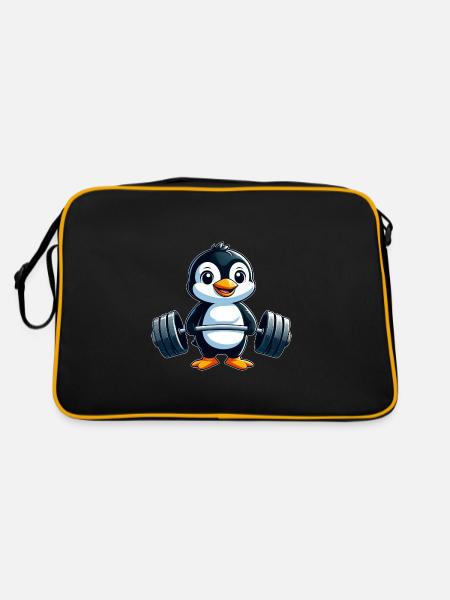 Penguin Haltère Fitness Entraînement Fort - Sac Retro - noir/or - Dos
