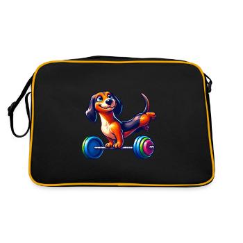 Dackel Handstand Barbell Fitness Training - Retro Tasche - Schwarz/Gold - Hinten