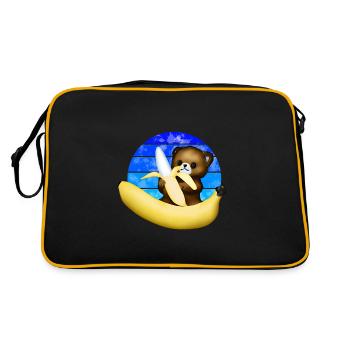 Der Bär und die Riesenbanane - Retro Tasche - Schwarz/Gold - Hinten