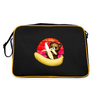 Der Bär und die Riesenbanane - Retro Tasche - Schwarz/Gold - Hinten