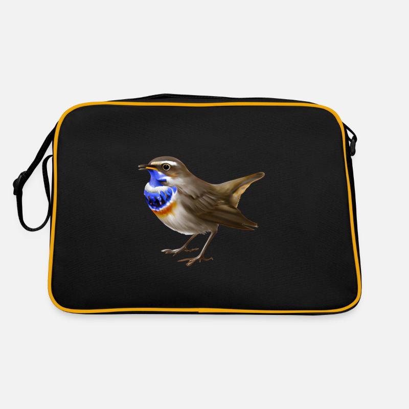 Blaukehlchen Vogel - Retro Tasche - Schwarz/Gold