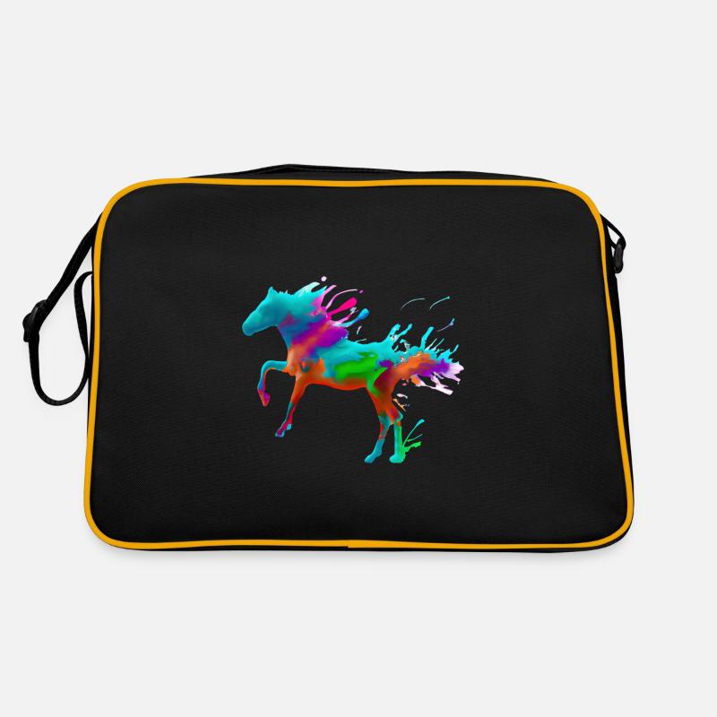 Farbenfrohes Pferd - Retro Tasche - Schwarz/Gold