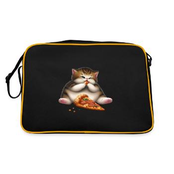 Pizza Liebhaber Katze - Retro Tasche - Schwarz/Gold - Hinten