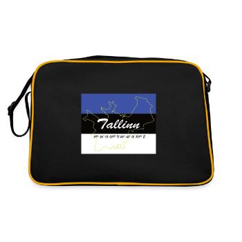 Tallinn - Hauptstadt mit GPS & Flagge - Retro Tasche - Schwarz/Gold - Hinten