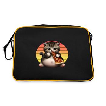 Pizza Liebhaber Katze - Retro Tasche - Schwarz/Gold - Hinten