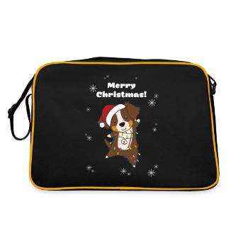 Australian Sheperd fröhliche Weihnachten Winter - Retro Tasche - Schwarz/Gold - Hinten
