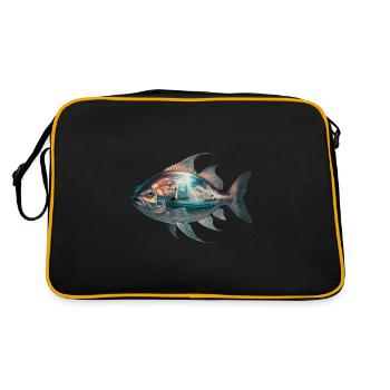 Schöner Fisch Meereslandschaft Gemälde Kunst - Retro Tasche - Schwarz/Gold - Hinten
