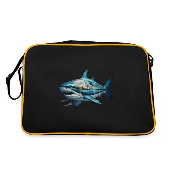 Cooler Hai Meereslandschaft Gemälde Kunst - Retro Tasche - Schwarz/Gold - Hinten