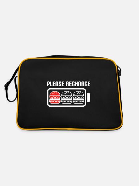 Burger Bitte aufladen - Retro Tasche - Schwarz/Gold - Hinten