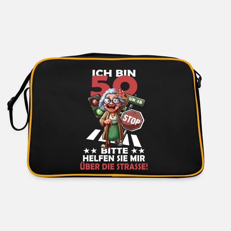 ICH BIN 50 BITTE HELFEN SIE MIR ÜBER DIE STRASSE - Retro Tasche - Schwarz/Gold