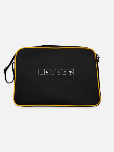 Emiliano Surname First Name Chemistry Periodic Table - Retro Bag - black/gold - Back